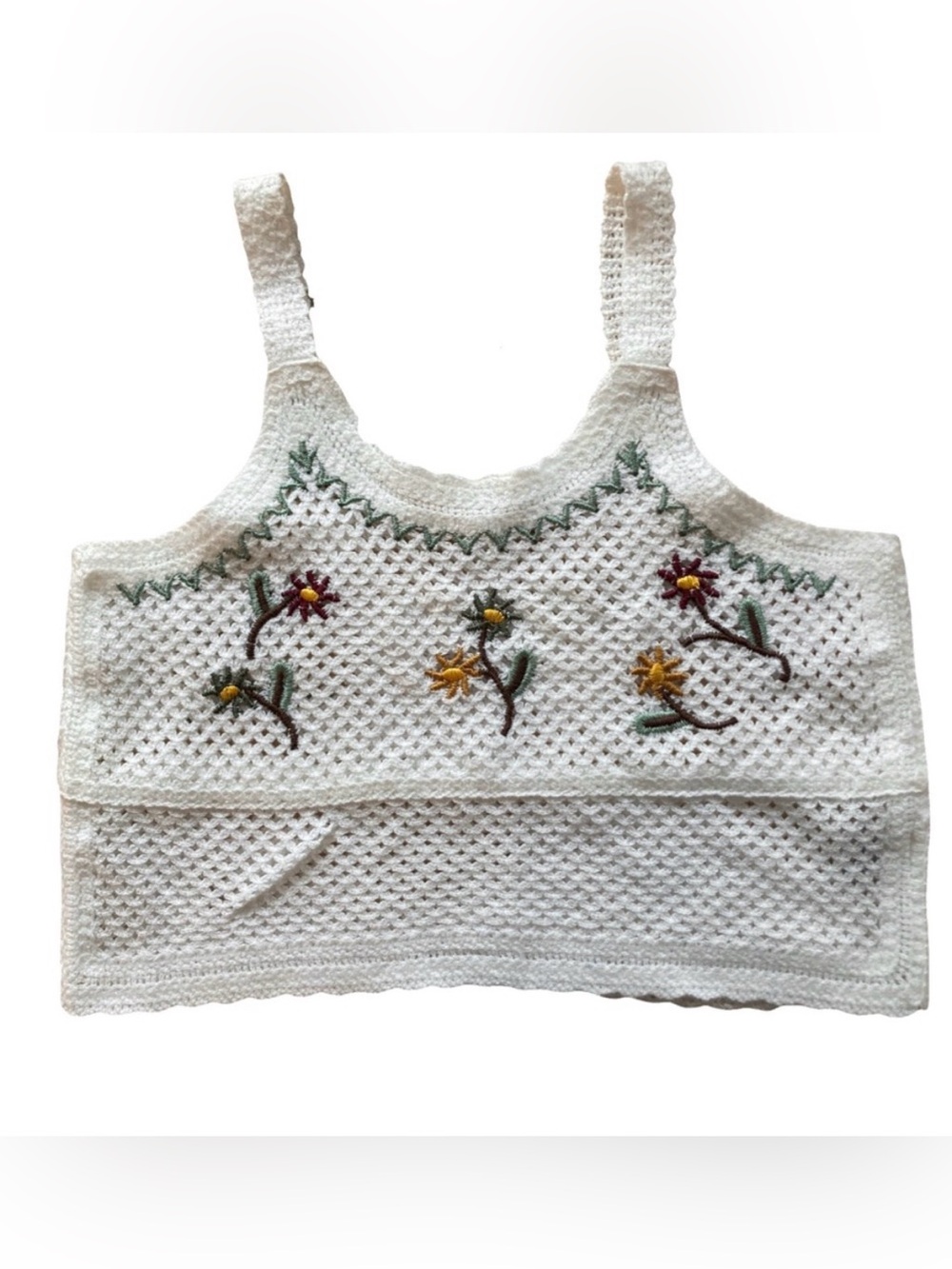 Rebellion Again Crochet Floral Cropped Tank Cover Up White Green Gold Small